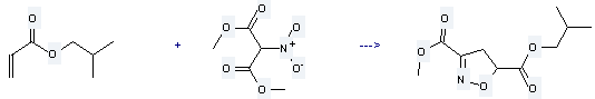 Isobutyl acrylate is used to produce 4,5-dihydro-isoxazole-3,5-dicarboxylic acid 5-isobutyl ester 3-methyl ester by reaction with nitro-malonic acid dimethyl ester.